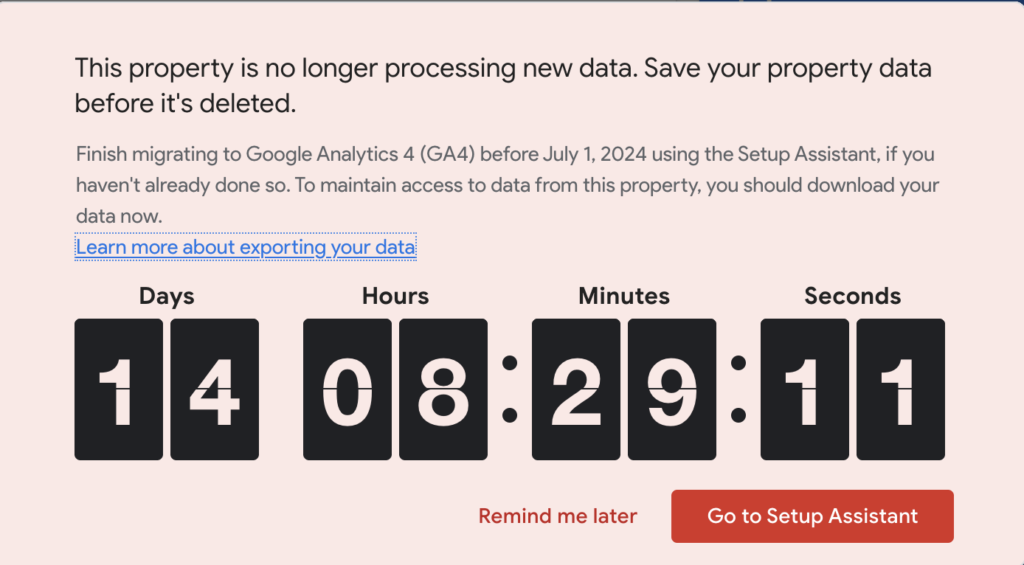 google analytics warning countdown