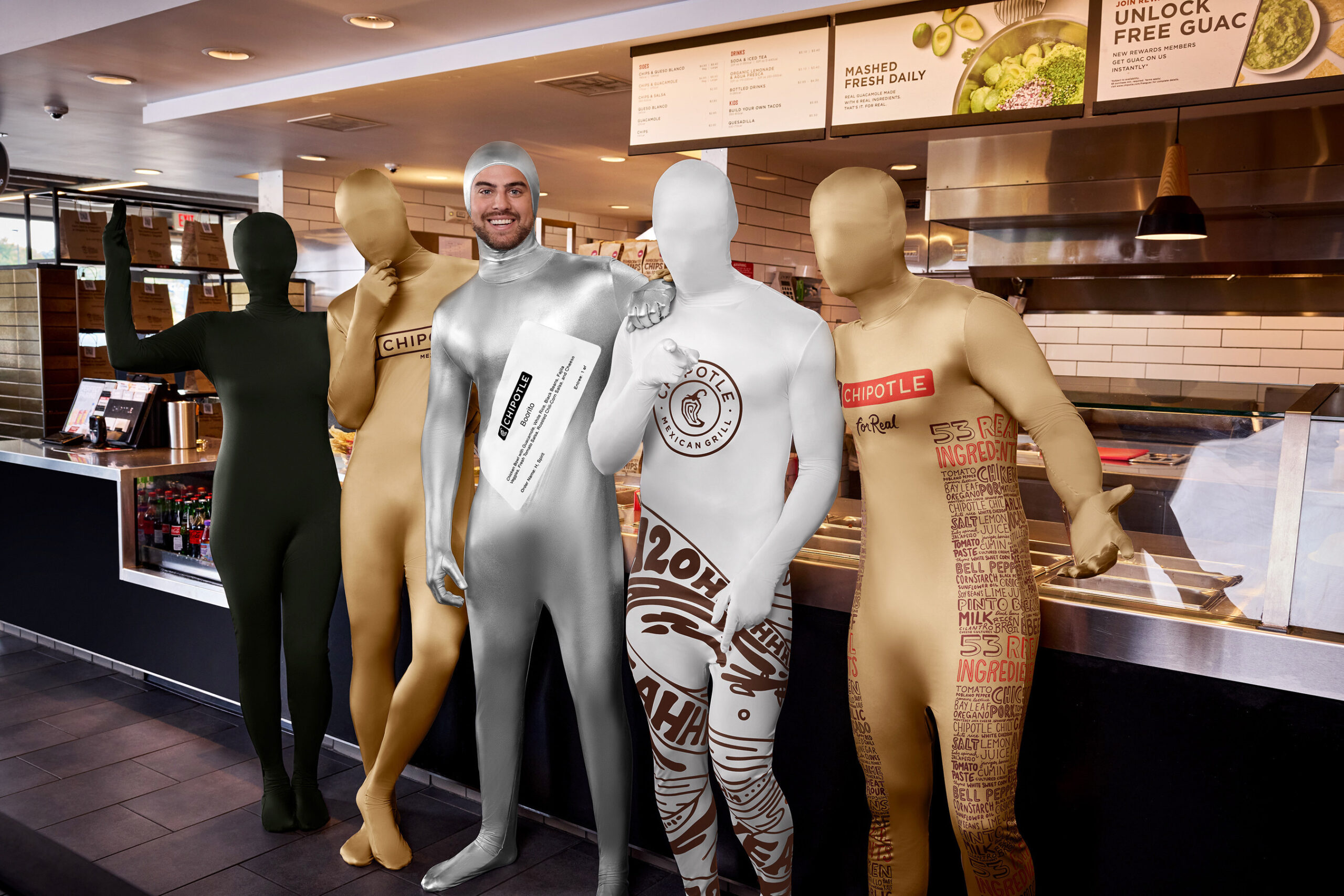 5 people in chipotle halloween costumes from spirit halloween