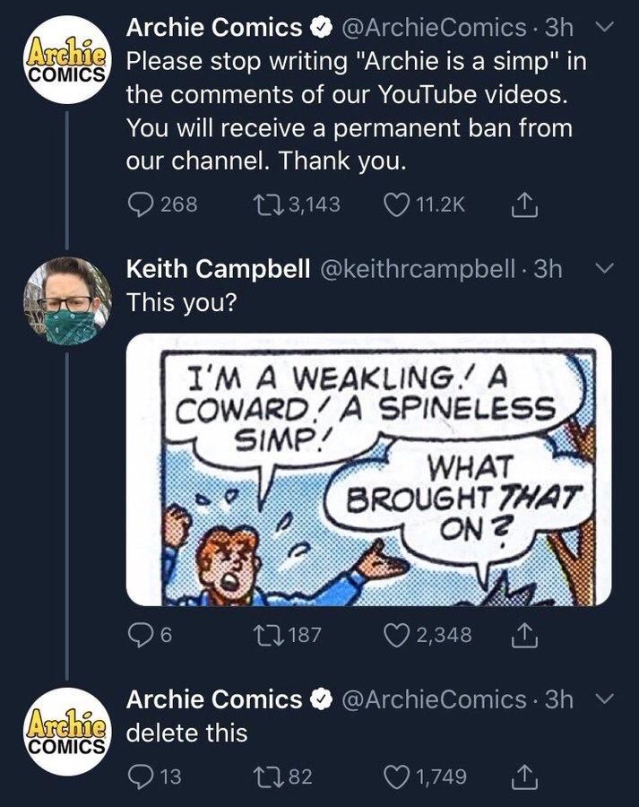 arch being a simp and the archie comics defending him